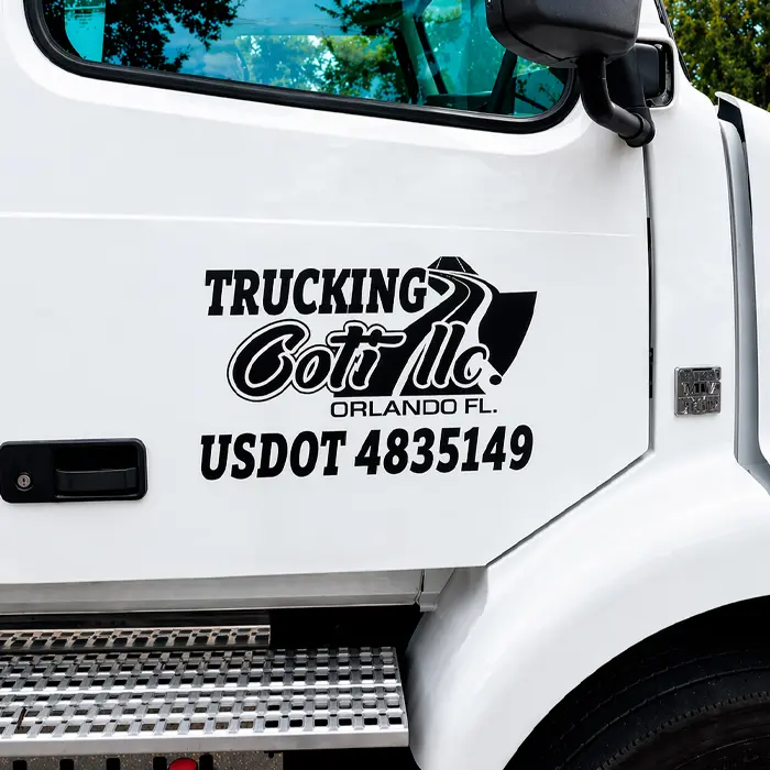 Vinyl DOT decals for trucks.